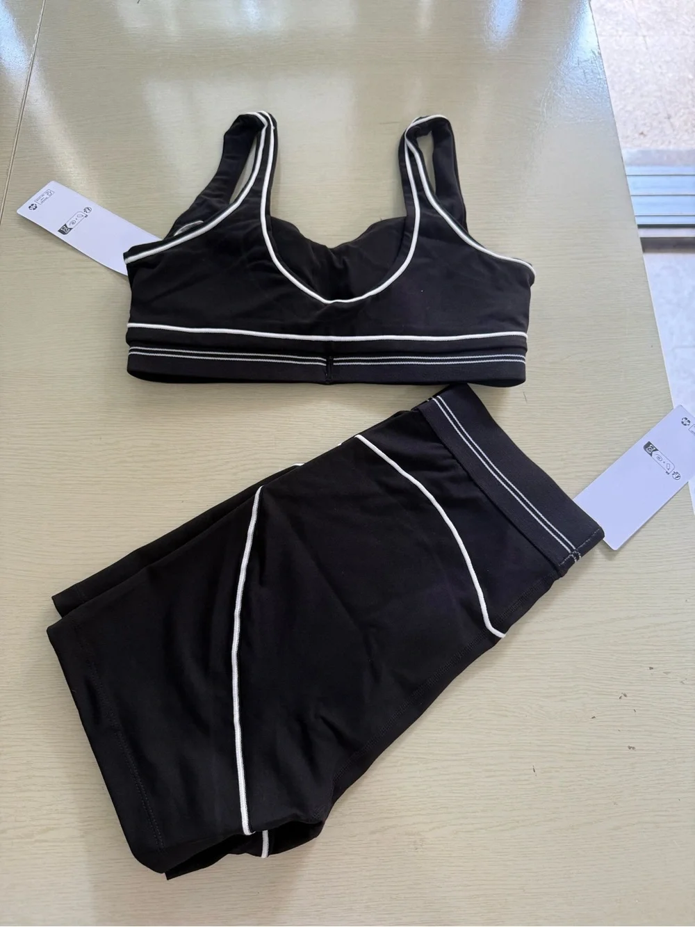 ALO Yoga Black Sports Bralette with White Piping